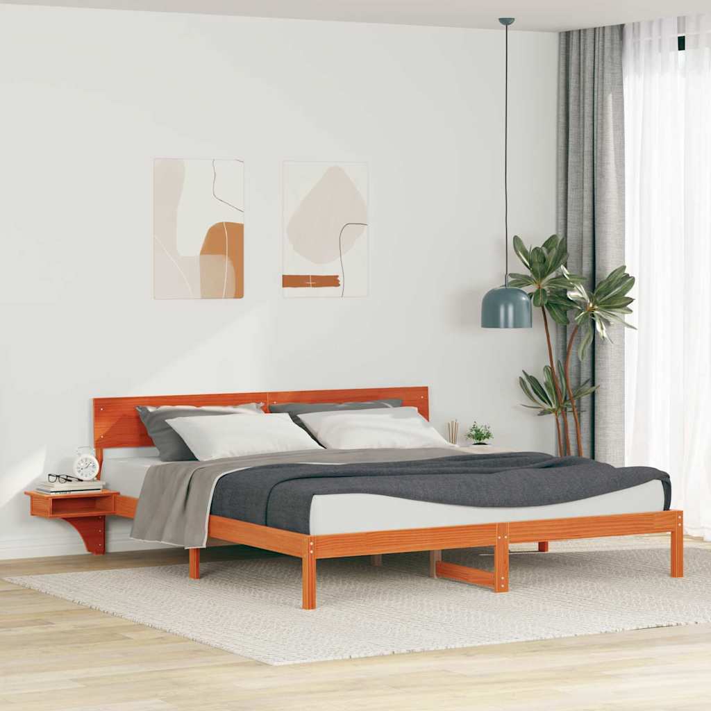 Sengestel med hovedgærde Voks brun 180 x 200 cm Massiv fyrretræ