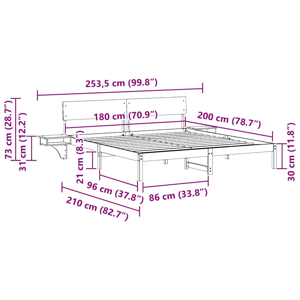 Sengestel med hovedgærde Voks brun 180 x 200 cm Massiv fyrretræ