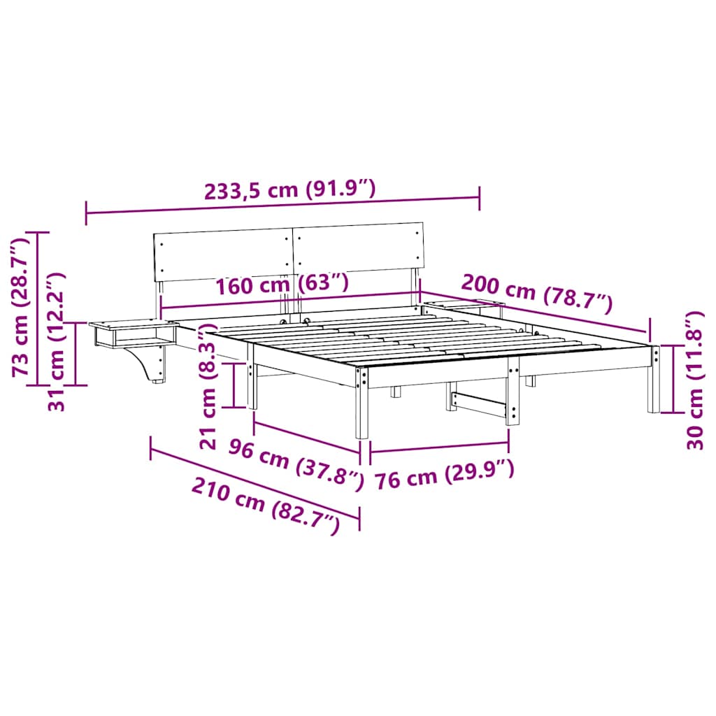 Sengestel med hovedgærde Brun 160 x 200 cm Massiv fyrretræ