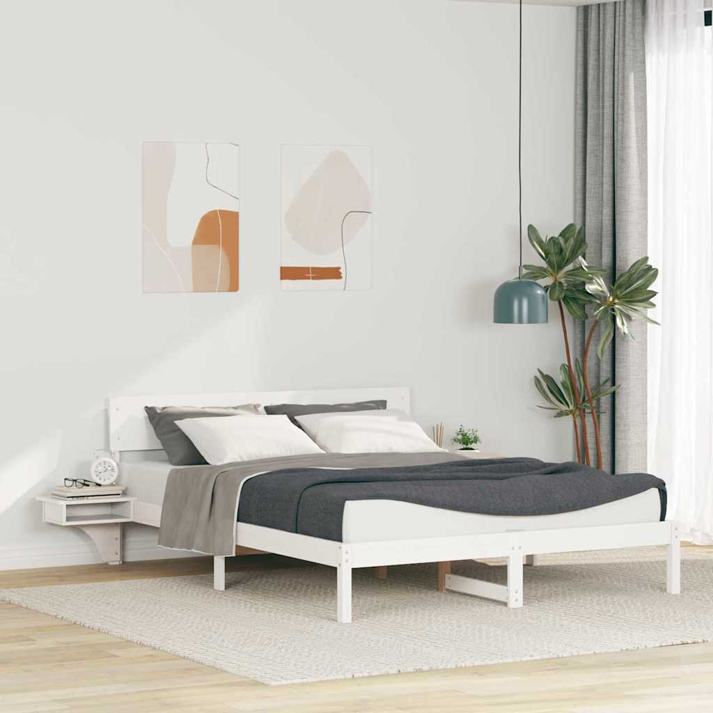 Sengestel med hovedgærde Hvid 150 x 200 cm Massiv fyrretræ