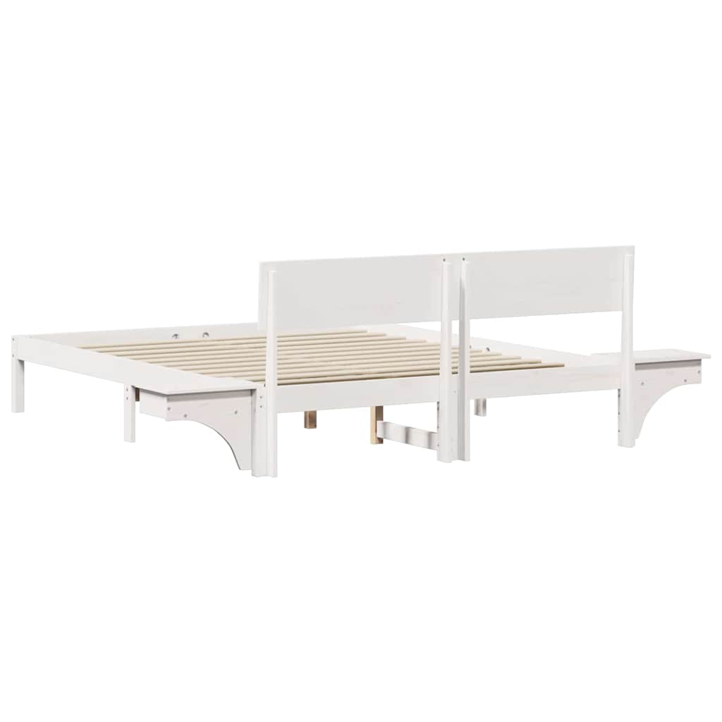 Sengestel med hovedgærde Hvid 150 x 200 cm Massiv fyrretræ