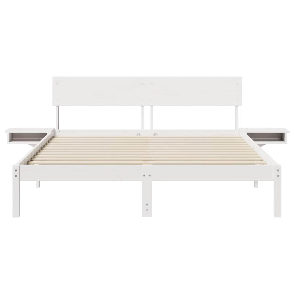 Sengestel med hovedgærde Hvid 150 x 200 cm Massiv fyrretræ