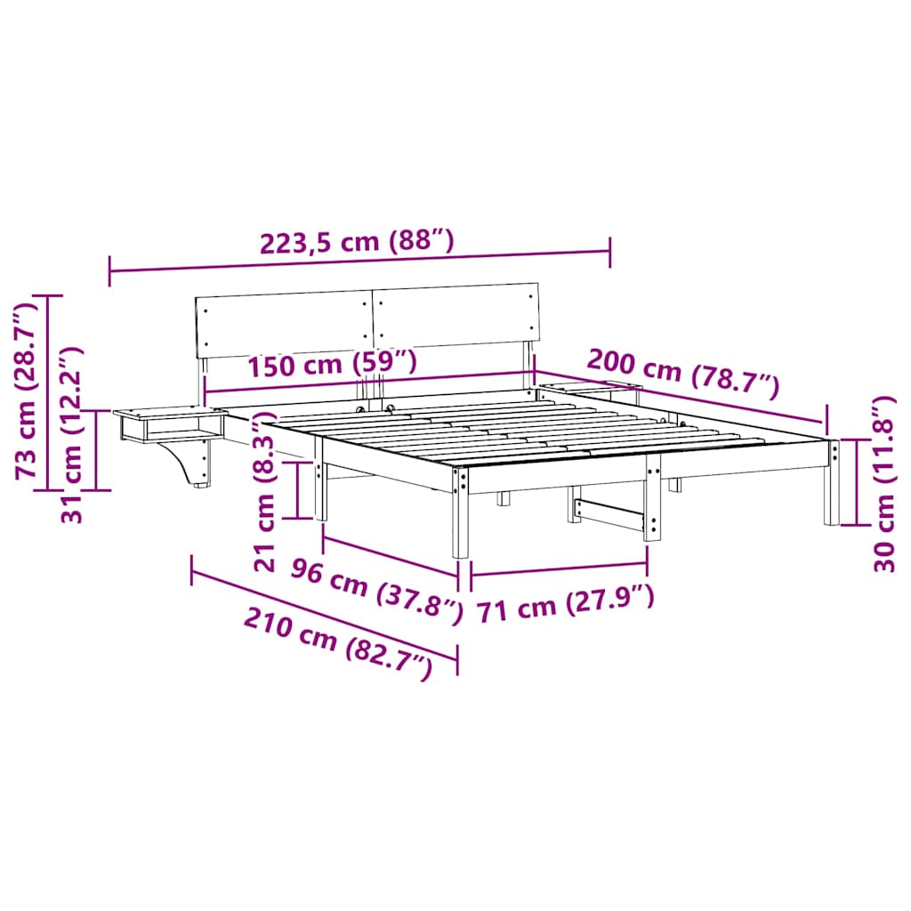 Sengestel med hovedgærde Hvid 150 x 200 cm Massiv fyrretræ