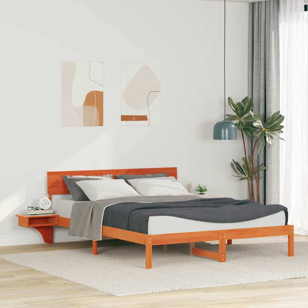 Sengestel med hovedgærde Voks brun 150 x 200 cm Massiv fyrretræ