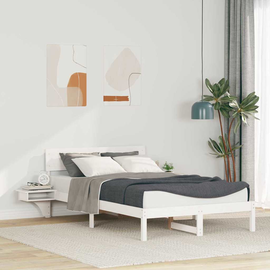 Sengestel med hovedgærde Hvid 120 x 200 cm Massiv fyrretræ