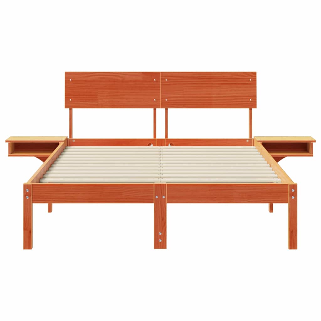 Sengestel med hovedgærde Voks brun 140 x 190 cm Massiv fyrretræ