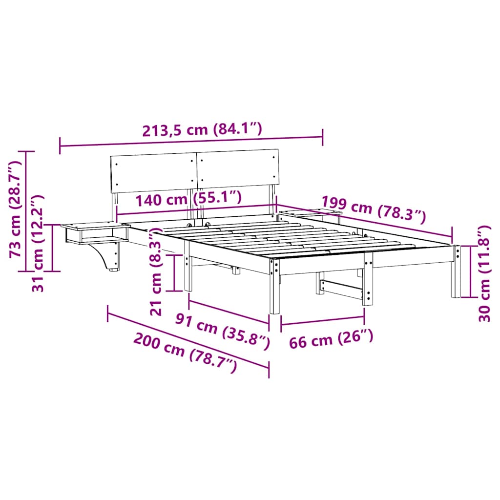Sengestel med hovedgærde Voks brun 140 x 190 cm Massiv fyrretræ