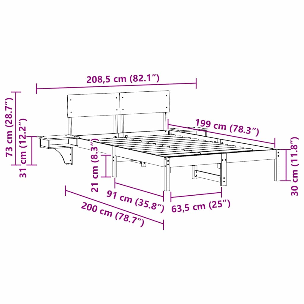 Sengestel med hovedgærde Brun 135 x 190 cm Massiv fyrretræ