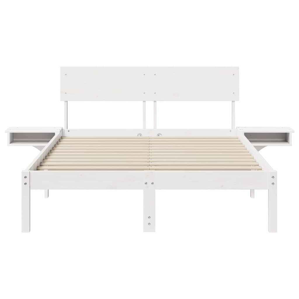 Sengestel med hovedgærde Hvid 135 x 190 cm Massiv fyrretræ