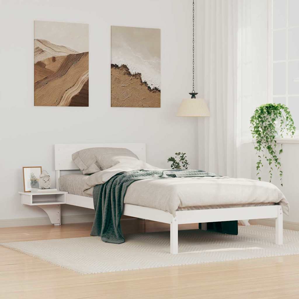 Sengestel med hovedgærde Hvid 90 x 200 cm Massiv fyrretræ