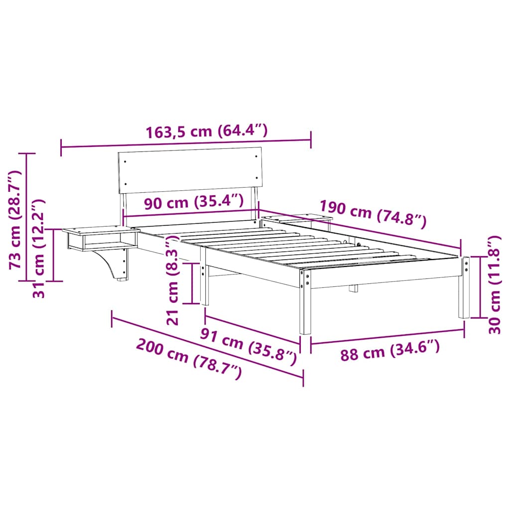 Sengestel med hovedgærde Hvid 90 x 190 cm Massiv fyrretræ