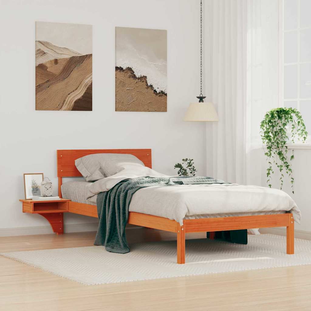 Sengestel med hovedgærde Voks brun 90 x 190 cm Massiv fyrretræ
