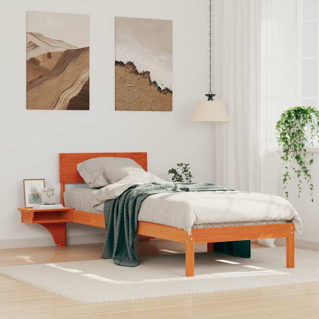 Sengestel med hovedgærde Voks brun 75 x 190 cm Massiv fyrretræ