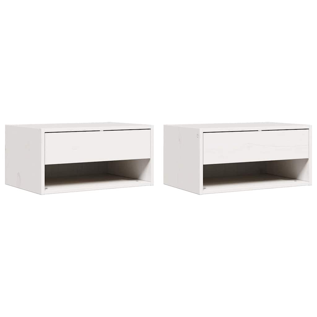 Sengebord 2 stk. Hvid 50 x 32,5 x 24 cm Massivt fyrretræ