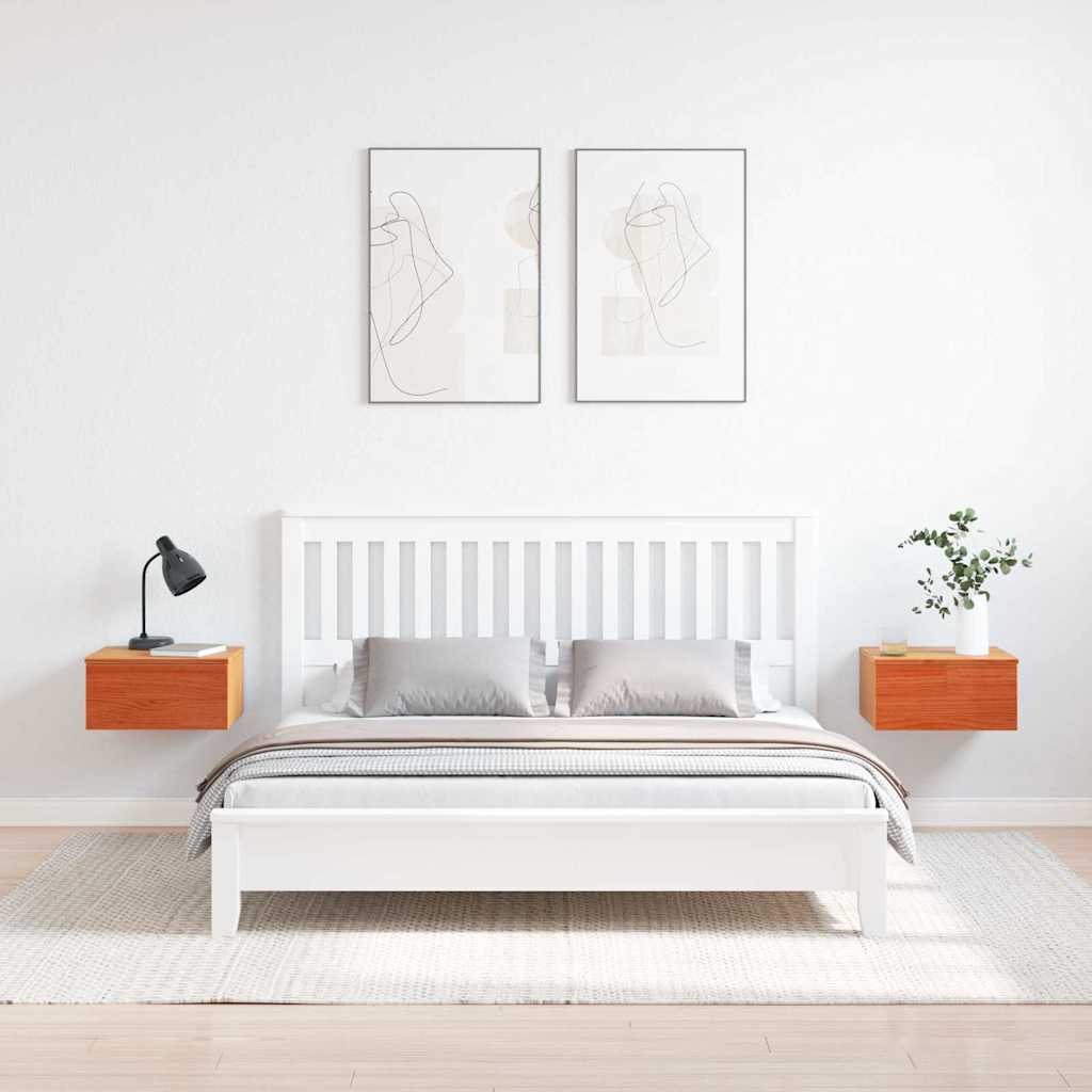 Sengebord 2 stk. Voks brun 37 x 35 x 18,5 cm Massivt fyrretræ
