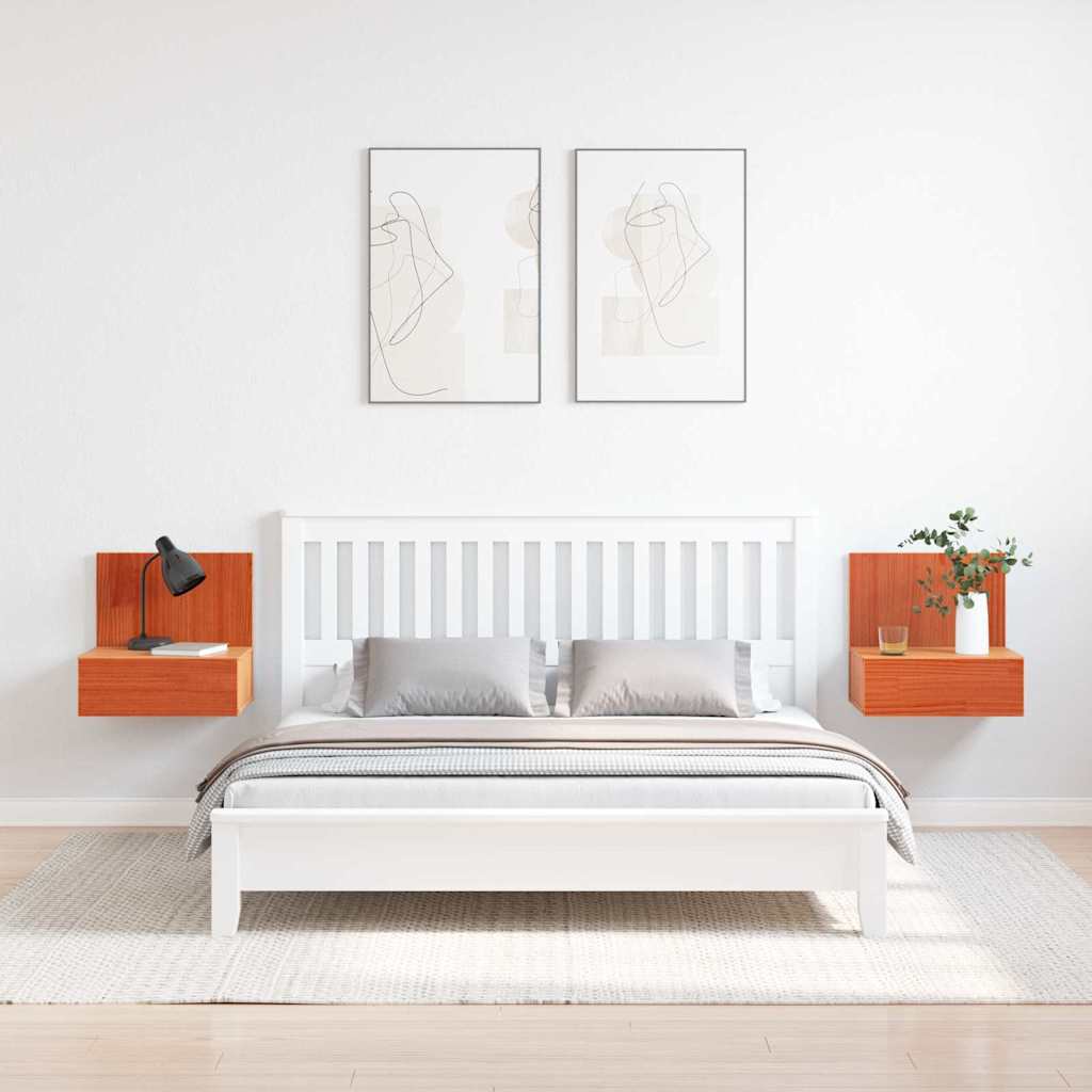 Sengebord 2 stk. Voks brun 42 x 32,5 x 40 cm Massivt fyrretræ