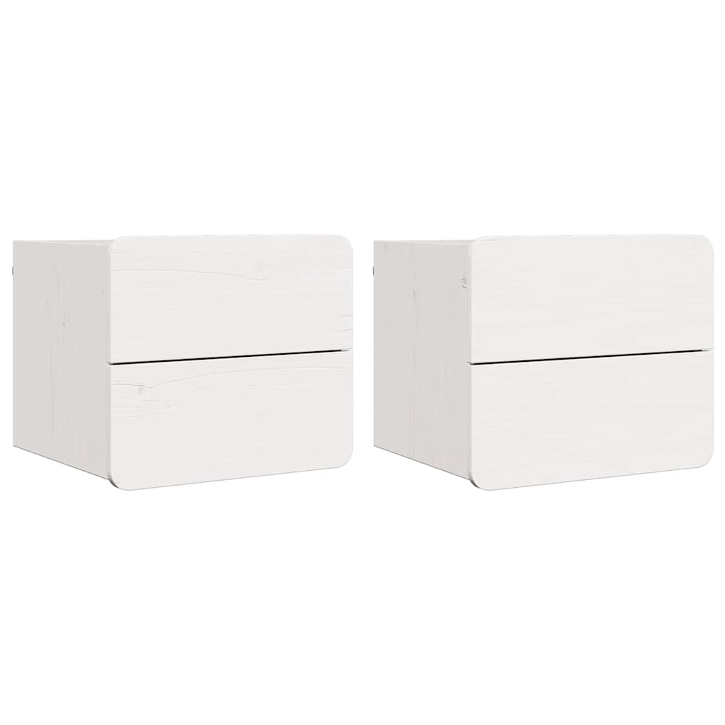 Sengebord 2 stk. Hvid 39 x 34 x 33 cm Massivt fyrretræ