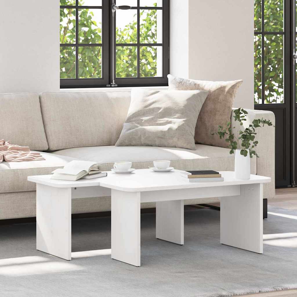 Sofabord 2 stk. Hvid 100 x 69 x 35,5 cm Massivt fyrretræ