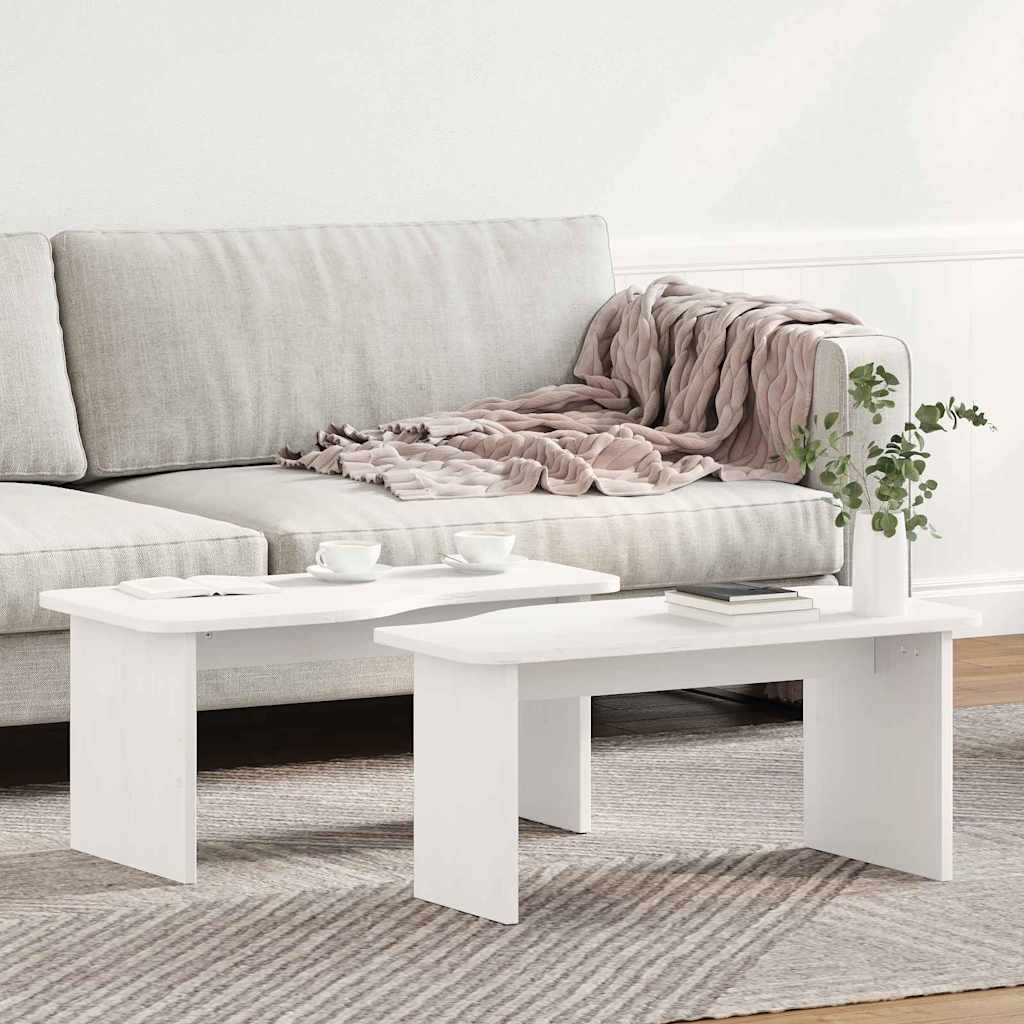 Sofabord 2 stk. Hvid 100 x 69 x 35,5 cm Massivt fyrretræ
