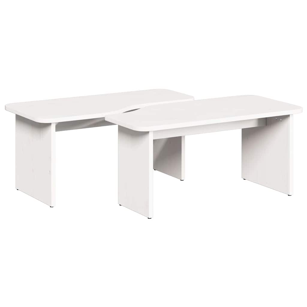 Sofabord 2 stk. Hvid 100 x 69 x 35,5 cm Massivt fyrretræ