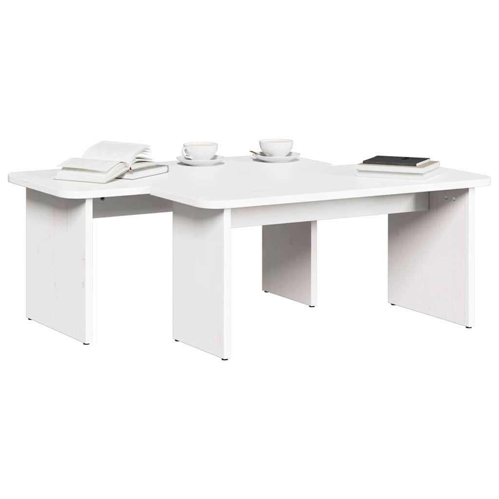 Sofabord 2 stk. Hvid 100 x 69 x 35,5 cm Massivt fyrretræ