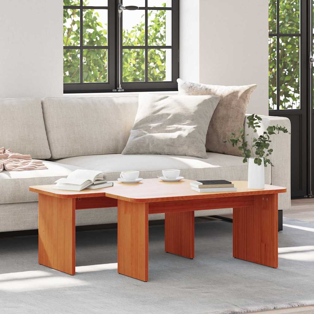 Sofabord 2 stk. Voks brun 100 x 69 x 35,5 cm Massivt fyrretræ