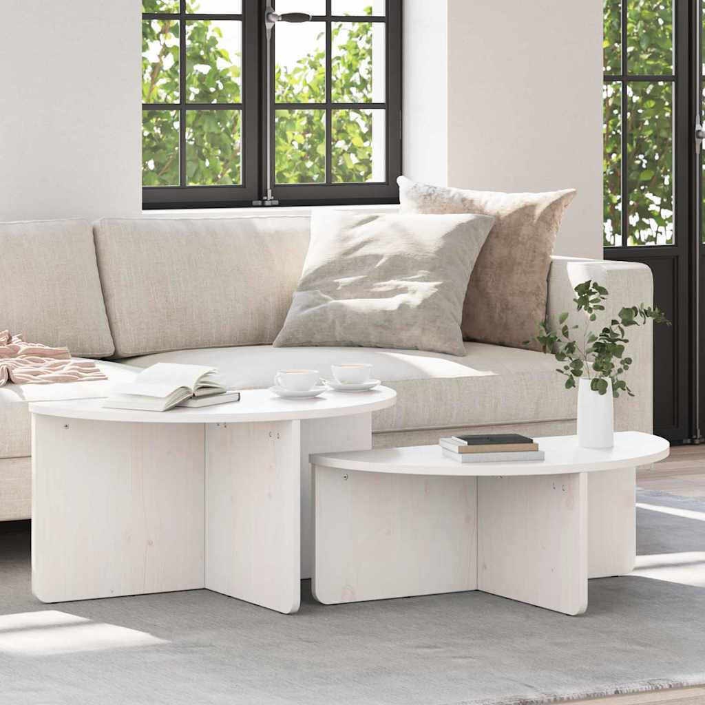 Sofabord 2 stk. Hvid 79 x 39,5 x 40 cm Massivt fyrretræ
