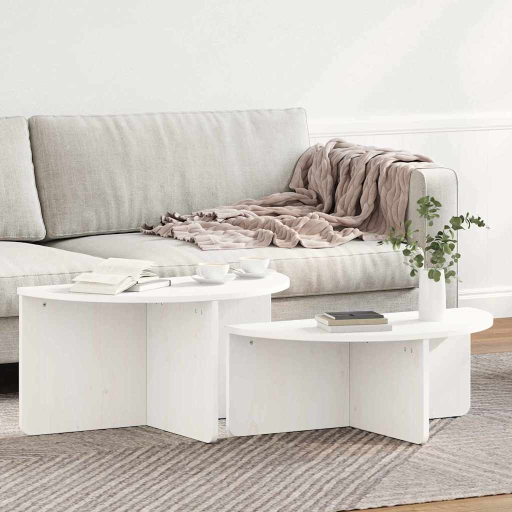 Sofabord 2 stk. Hvid 79 x 39,5 x 40 cm Massivt fyrretræ