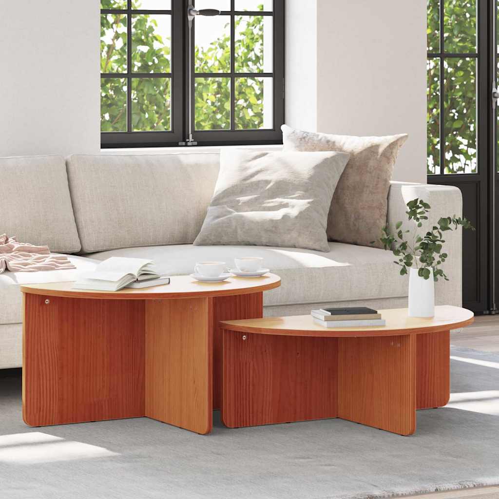 Sofabord 2 stk. Voks brun 79 x 39,5 x 40 cm Massivt fyrretræ
