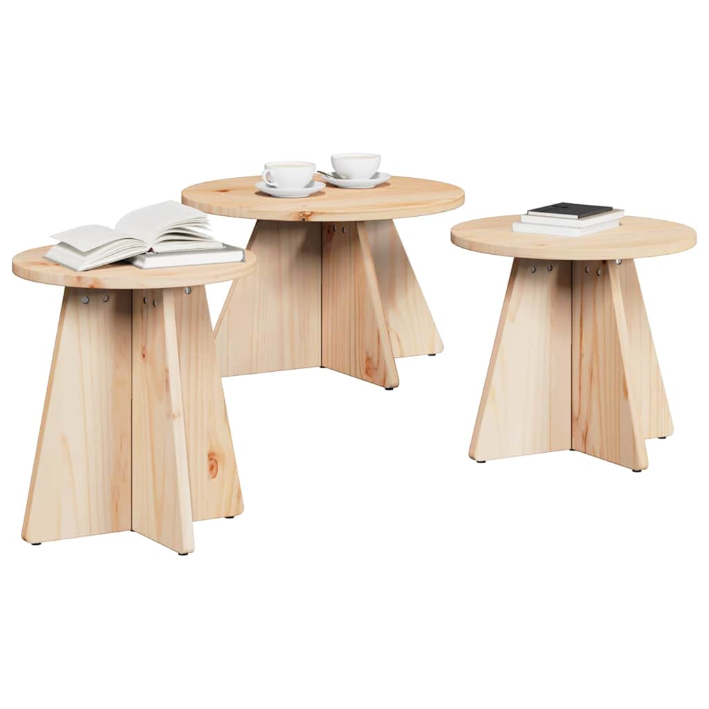 Sofabord 3 stk. Naturfarvet 49 x 49 x 30 cm