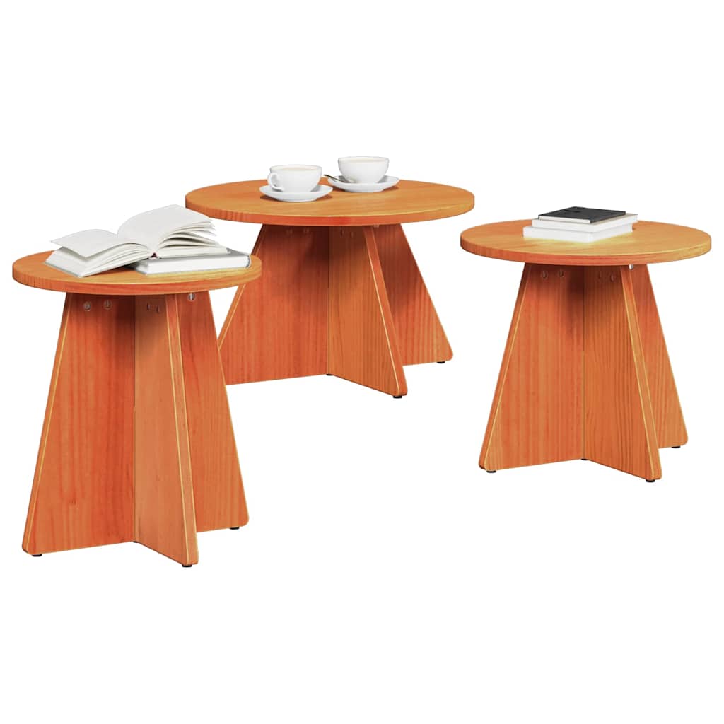 Sofabord 3 stk. Voks brun 49 x 49 x 30 cm