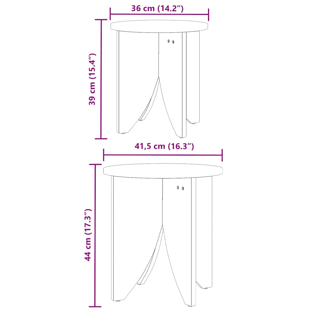 Sofabord 2 stk. Voks brun 41,5 x 41,5 x 44 cm