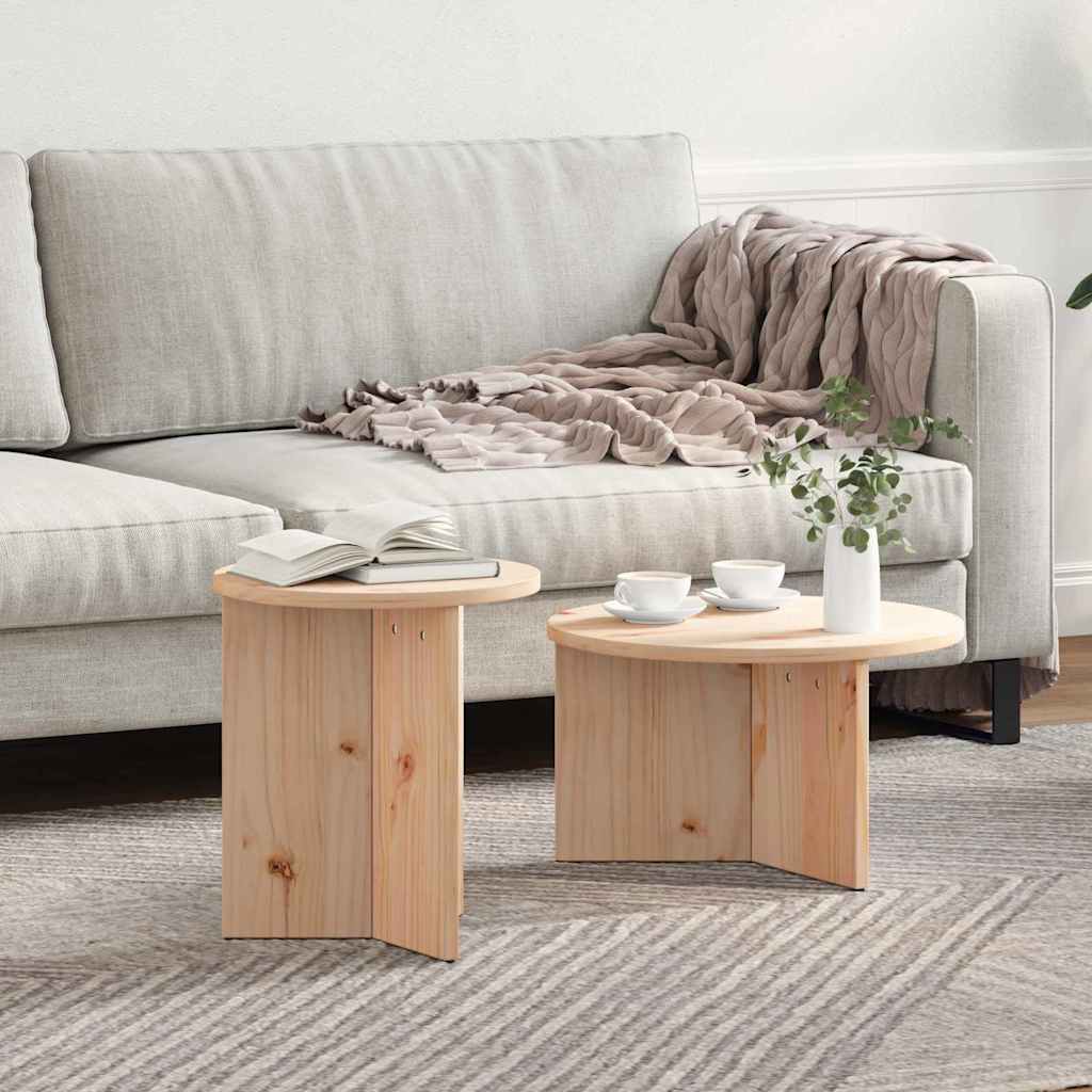 Sofabord 2 stk. Naturfarvet 49 x 49 x 28 cm Massivt fyrretræ