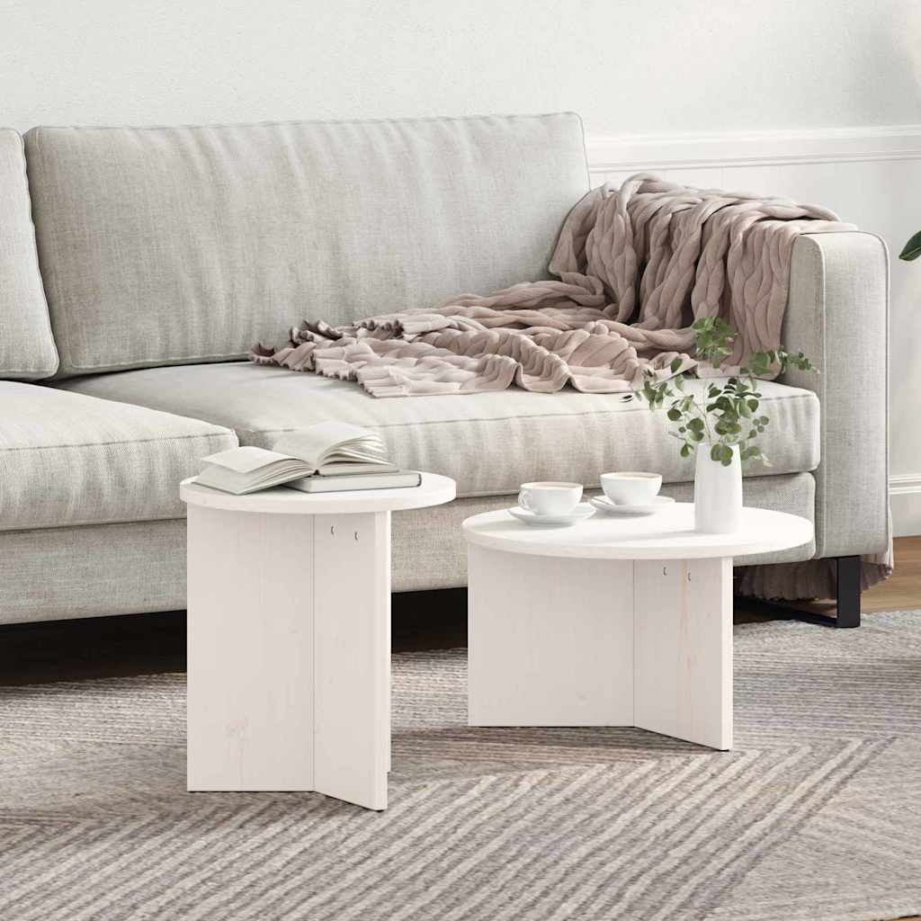Sofabord 2 stk. Hvid 49 x 49 x 28 cm Massivt fyrretræ