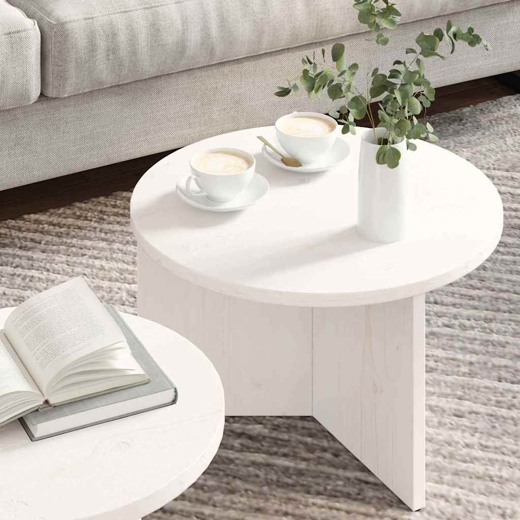 Sofabord 2 stk. Hvid 49 x 49 x 28 cm Massivt fyrretræ