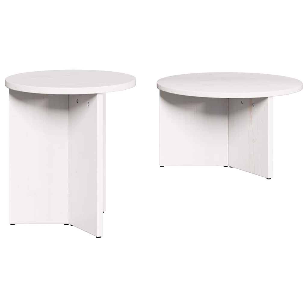 Sofabord 2 stk. Hvid 49 x 49 x 28 cm Massivt fyrretræ