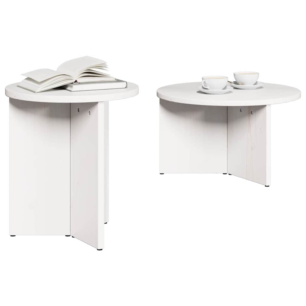Sofabord 2 stk. Hvid 49 x 49 x 28 cm Massivt fyrretræ