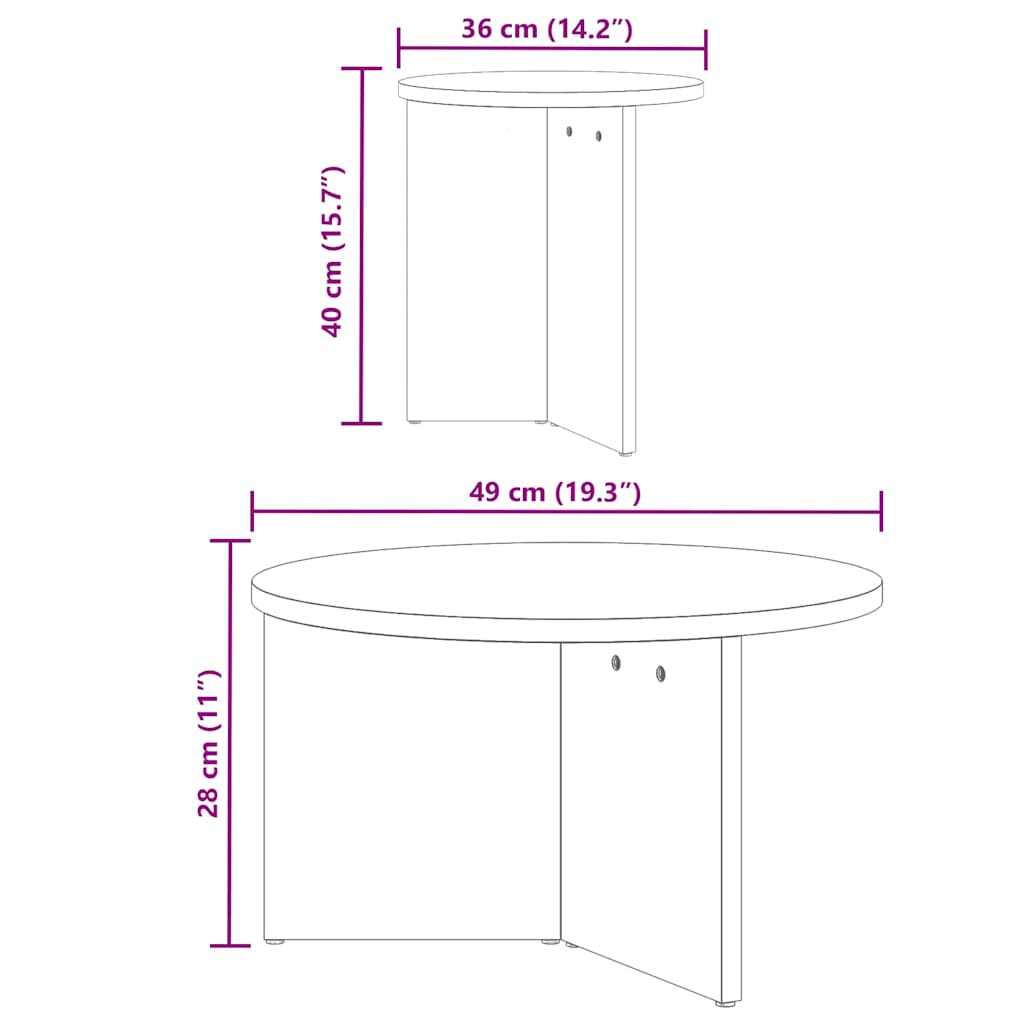 Sofabord 2 stk. Hvid 49 x 49 x 28 cm Massivt fyrretræ