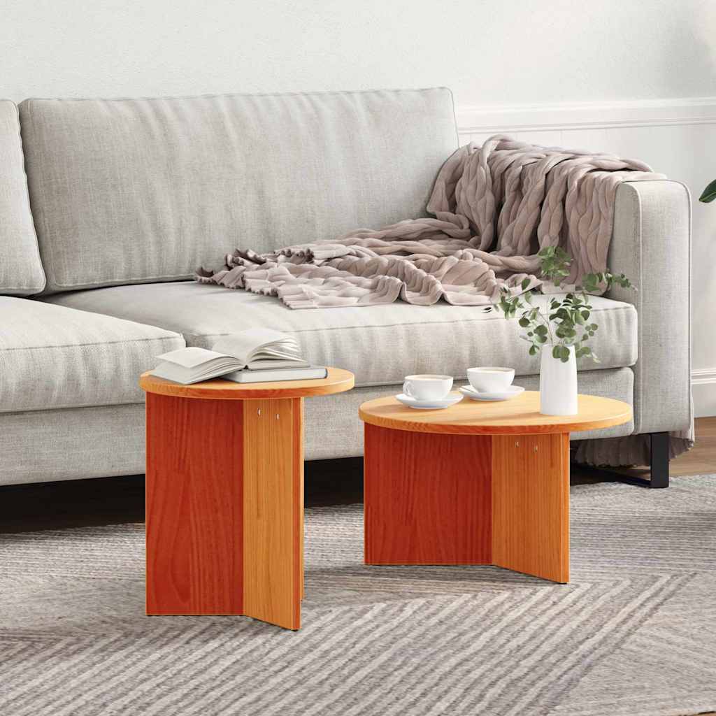 Sofabord 2 stk. Voks brun 49 x 49 x 28 cm Massivt fyrretræ