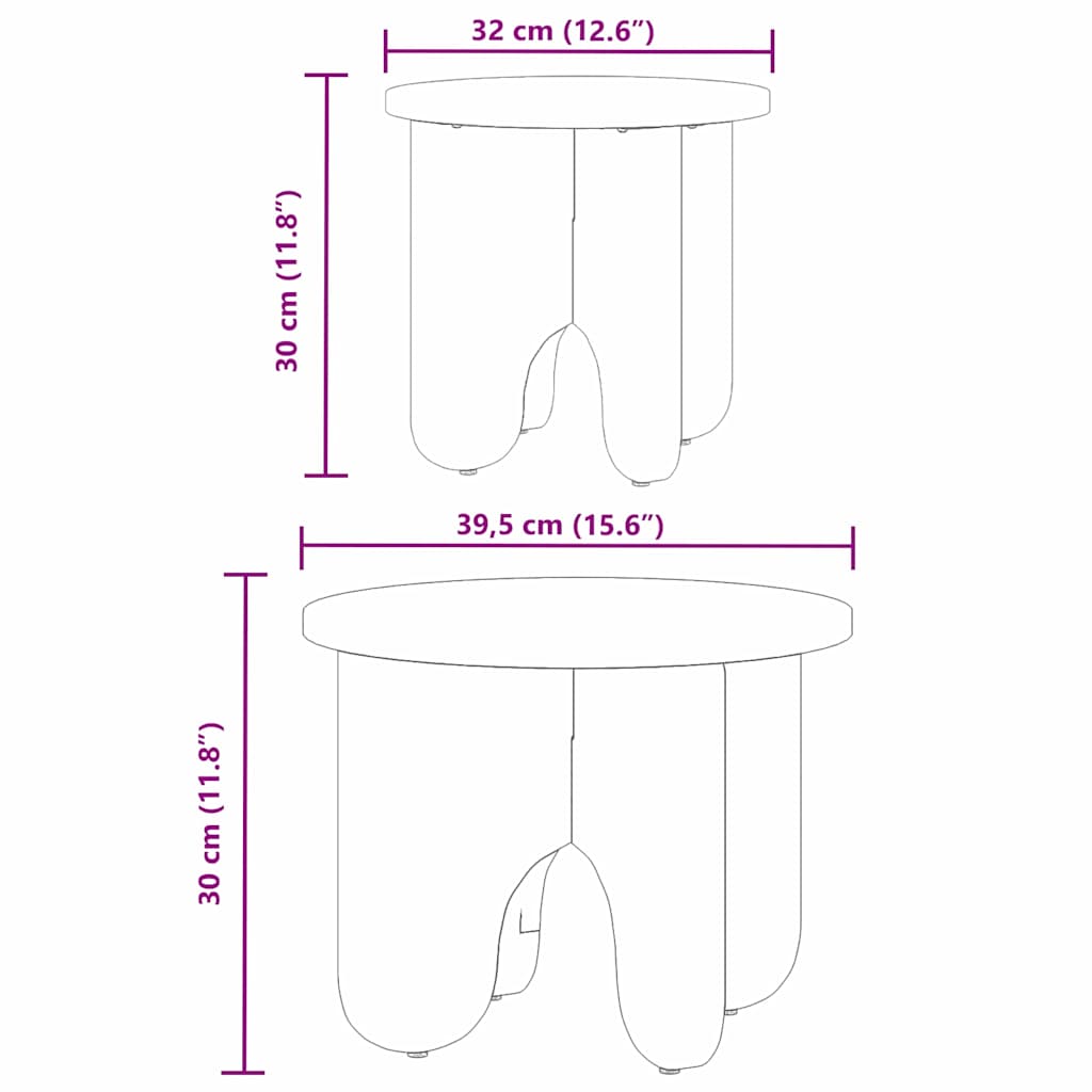 Sofabord 2 stk. Naturfarvet 39.5 x 39.5 x 30 cm