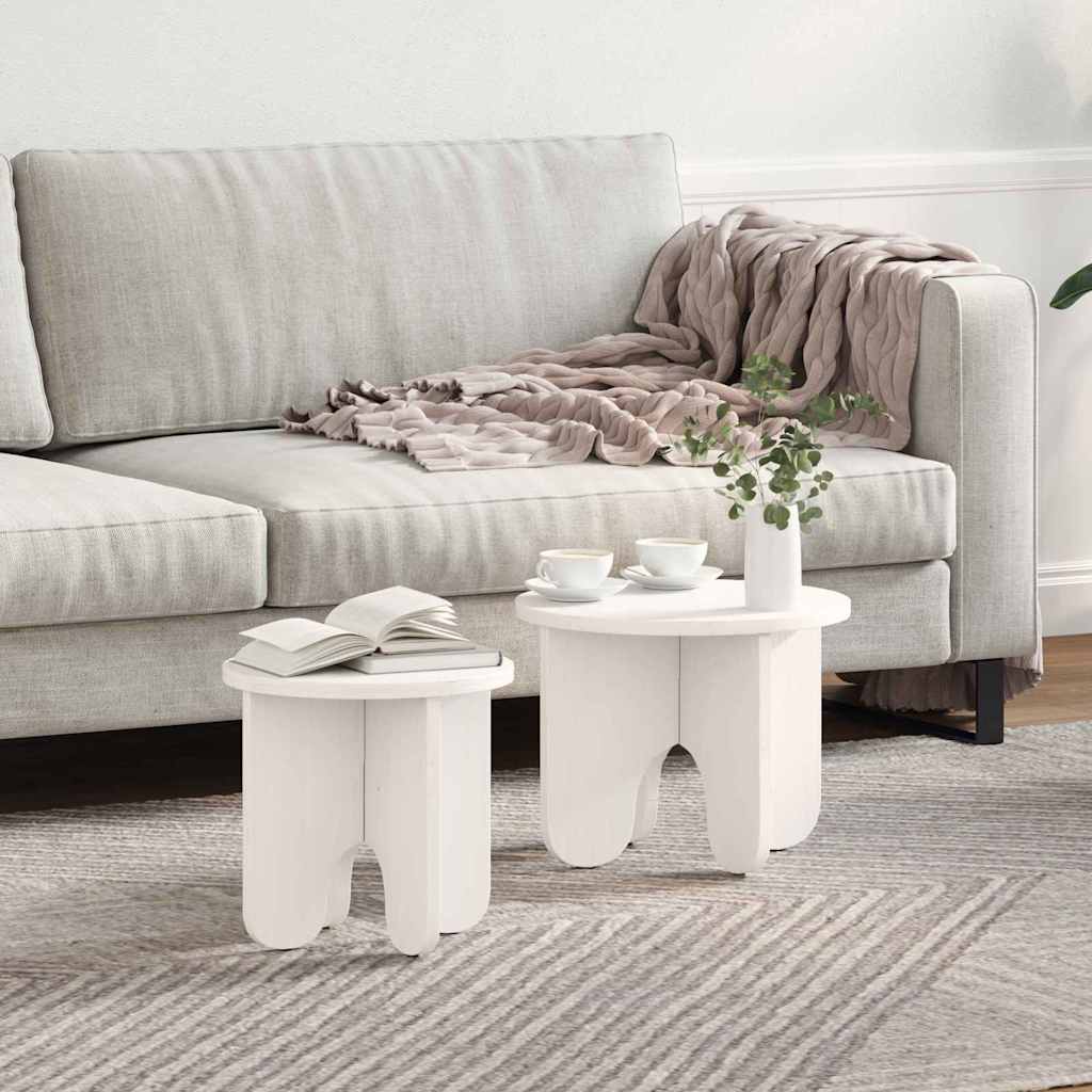 Sofabord 2 stk. Hvid 39.5 x 39.5 x 30 cm Massivt fyrretræ
