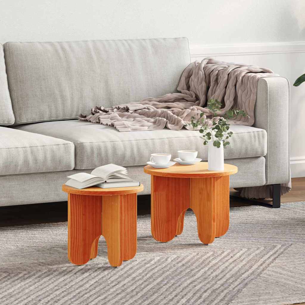 Sofabord 2 stk. Voks brun 39.5 x 39.5 x 30 cm Massivt fyrretræ