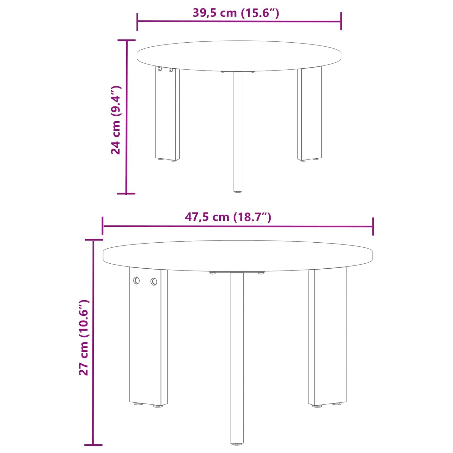 Sofabord 2 stk. Naturfarvet 47,5 x 47,5 x 27 cm