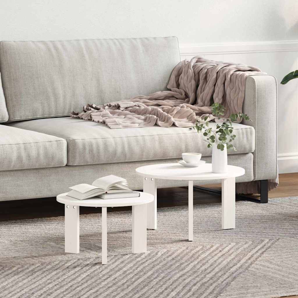 Sofabord 2 stk. Hvid 47,5 x 47,5 x 27 cm Massivt fyrretræ