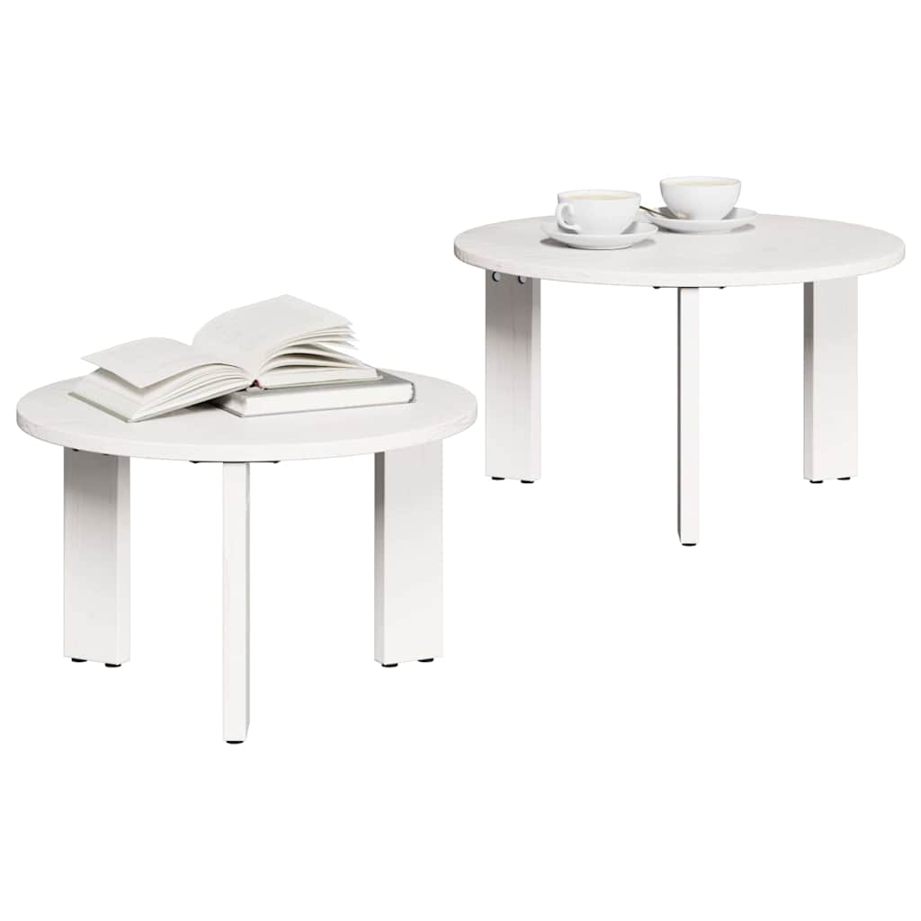 Sofabord 2 stk. Hvid 47,5 x 47,5 x 27 cm Massivt fyrretræ