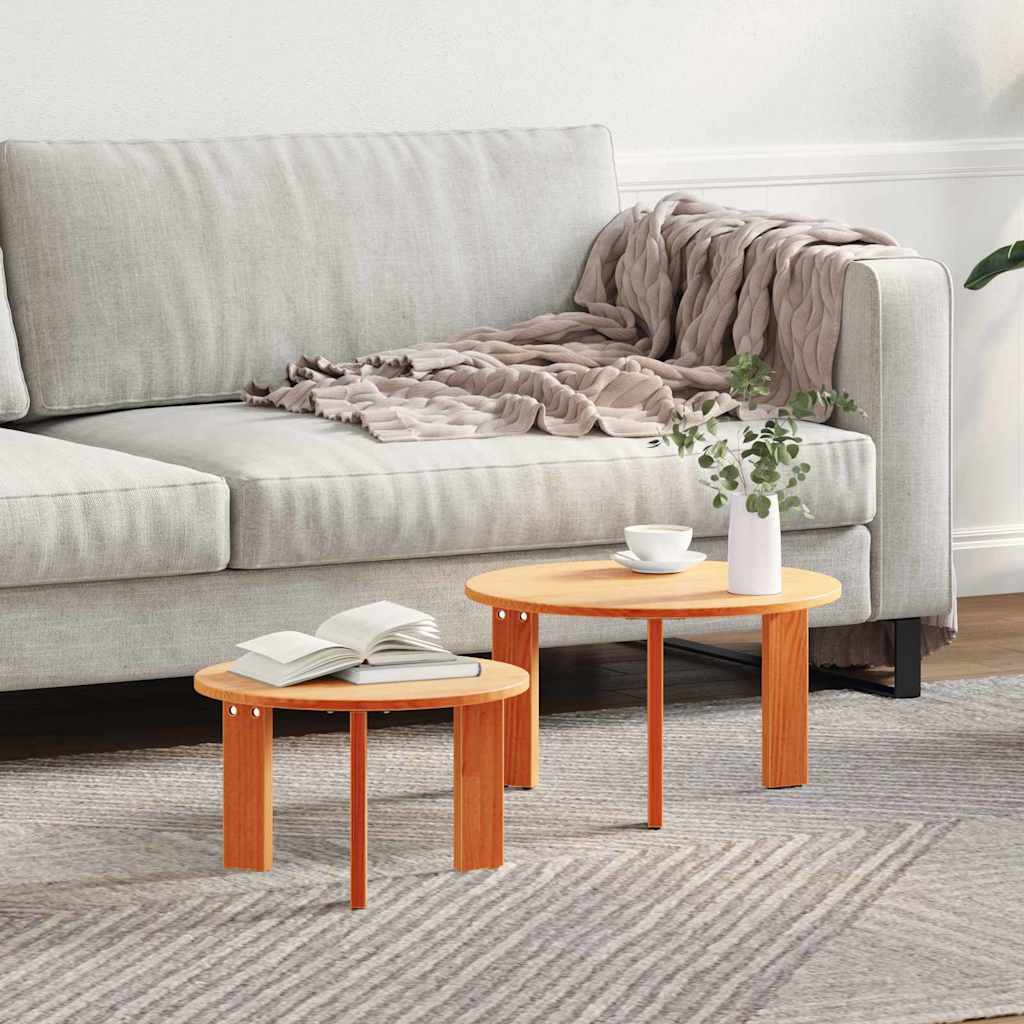 Sofabord 2 stk. Voks brun 47,5 x 47,5 x 27 cm Massivt fyrretræ