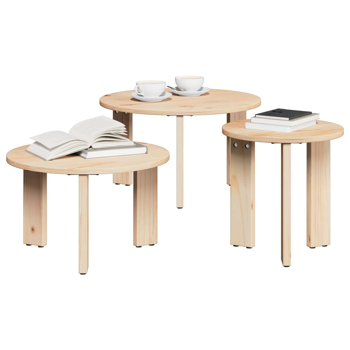 Sofabord 3 stk. Naturfarvet 47,5 x 47,5 x 27 cm
