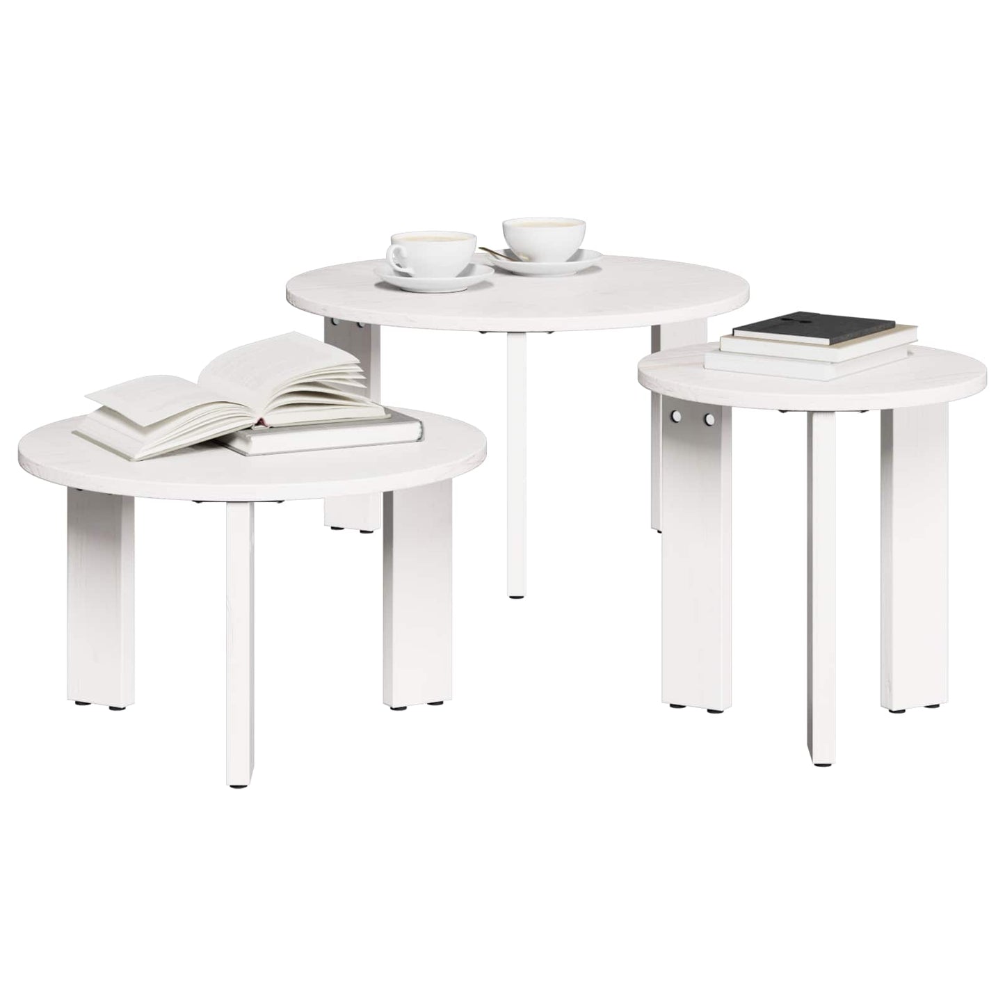 Sofabord 3 stk. Hvid 47,5 x 47,5 x 27 cm Massivt fyrretræ