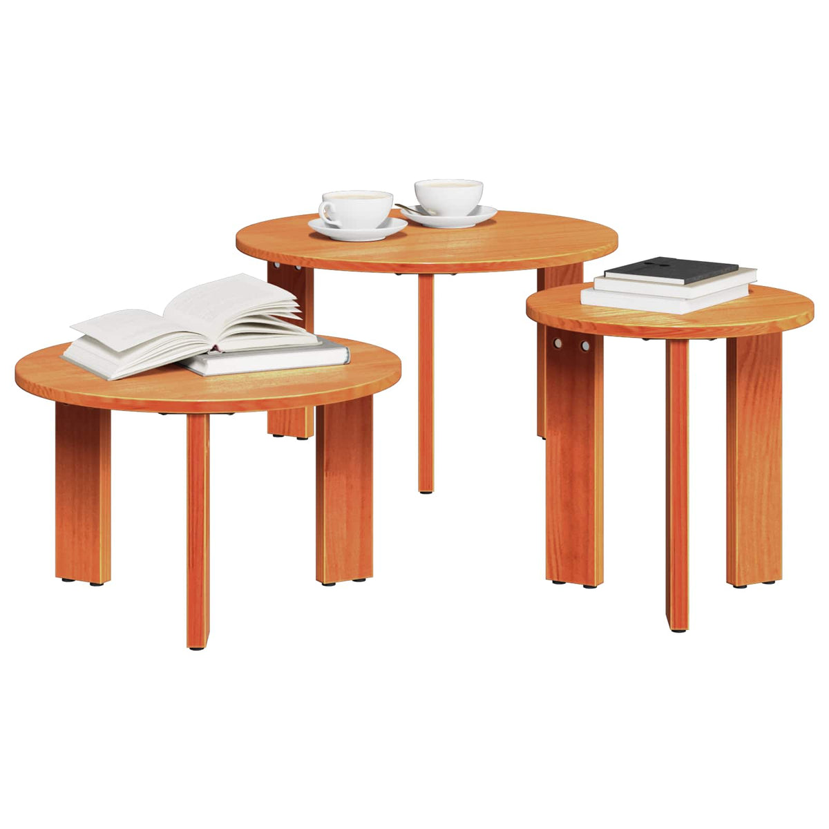 Sofabord 3 stk. Voks brun 47,5 x 47,5 x 27 cm Massivt fyrretræ