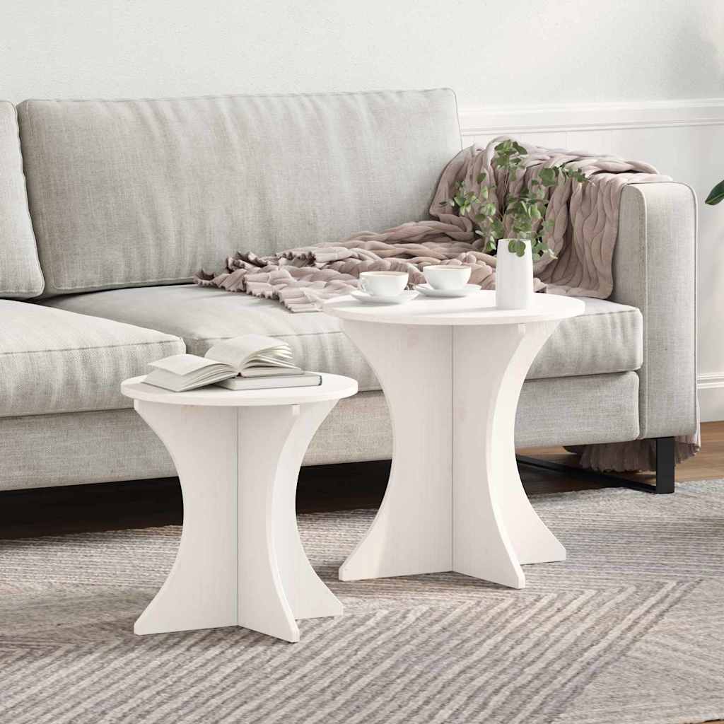 Sofabord 2 stk. Hvid 46 x 46 x 47 cm Massivt fyrretræ